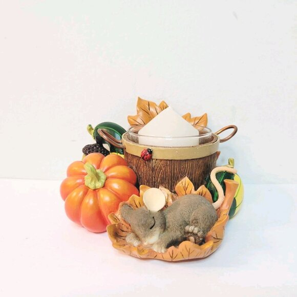 Vtg Charming Tails Pumpkin Harvest Candle Holder 93/111 Fall Sleeping Mouse - Picture 1 of 5